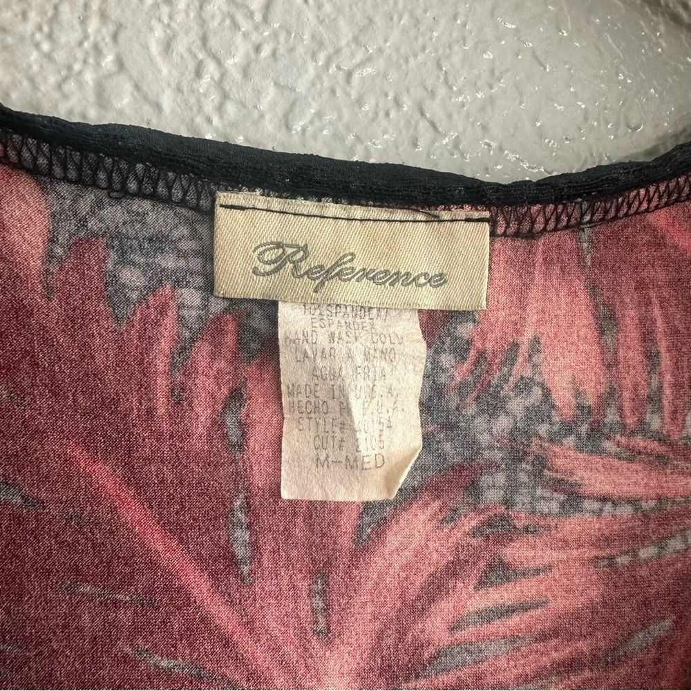 Vtg 90’s Dress Reference VNeck Sleeveless Lace Red Leaf Grey Tie Dye Midi Medium - Picture 4 of 4